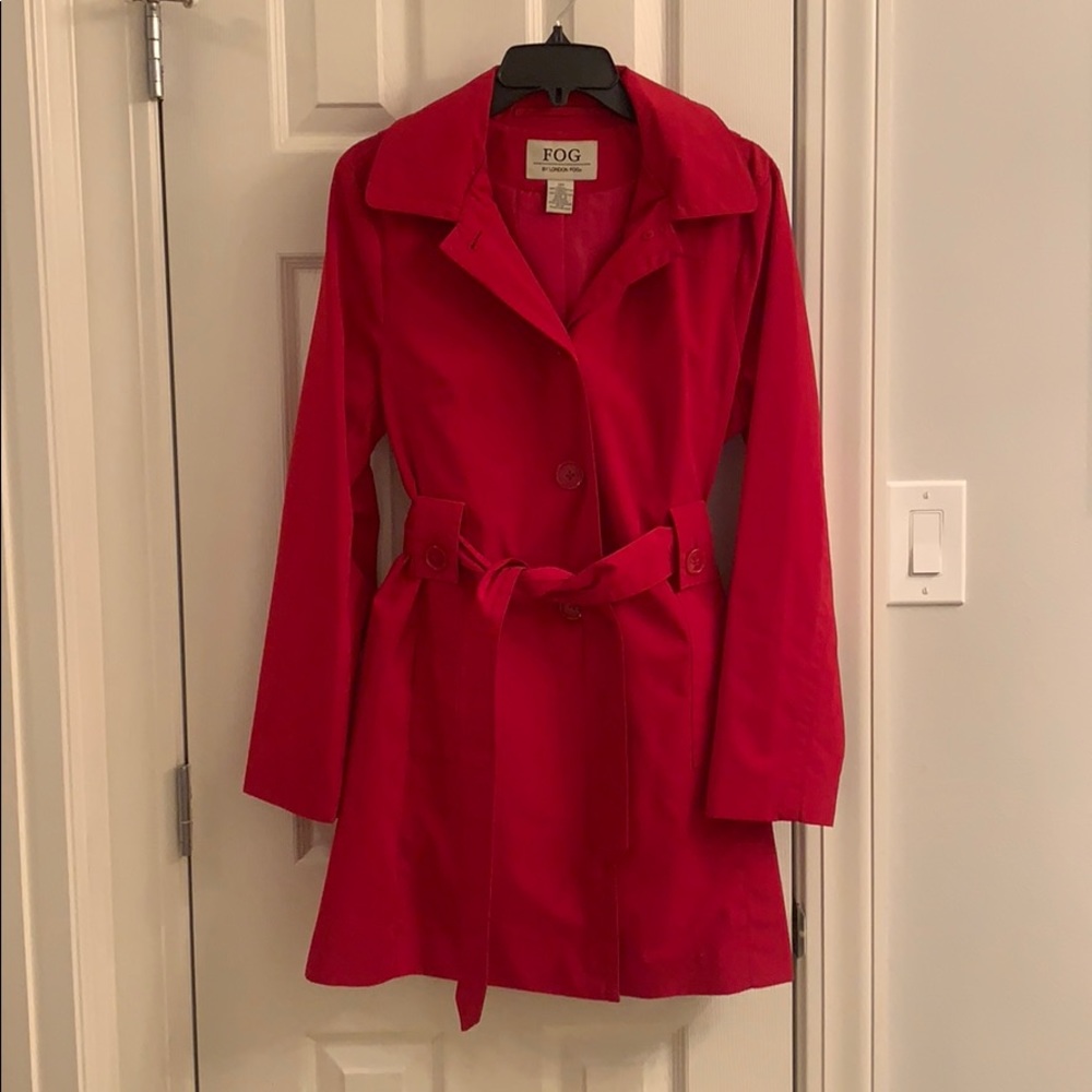 Red trench rain coat with hood size small